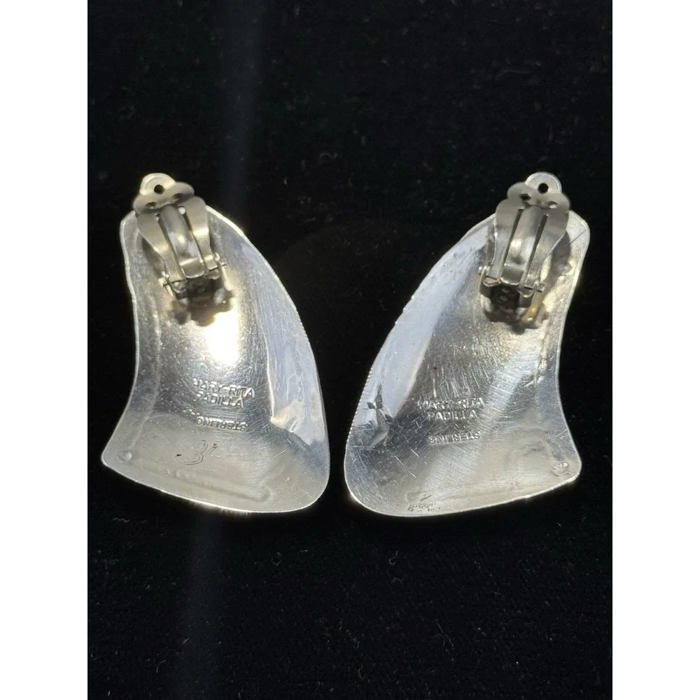 Mary-Rita Padilla Navajo Sterling Silver Clip On Earrings Hand Stamped 15.25g